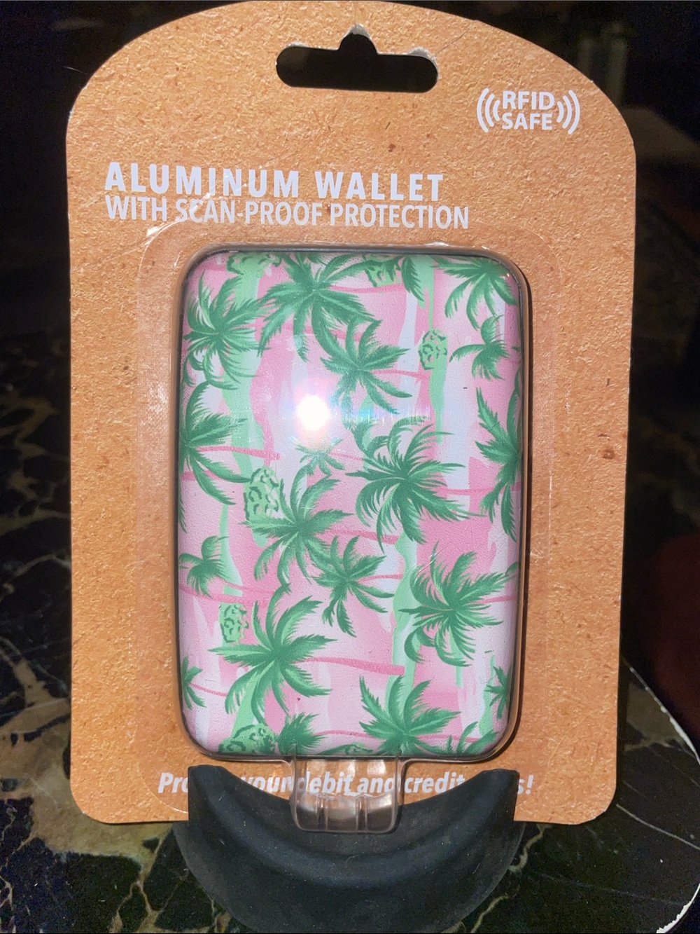 RFID-Safe Wallet - Pink Palm Aluminum